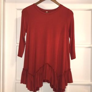 Pomelo Rust Ruffle Shark Bite Hem Top B10
